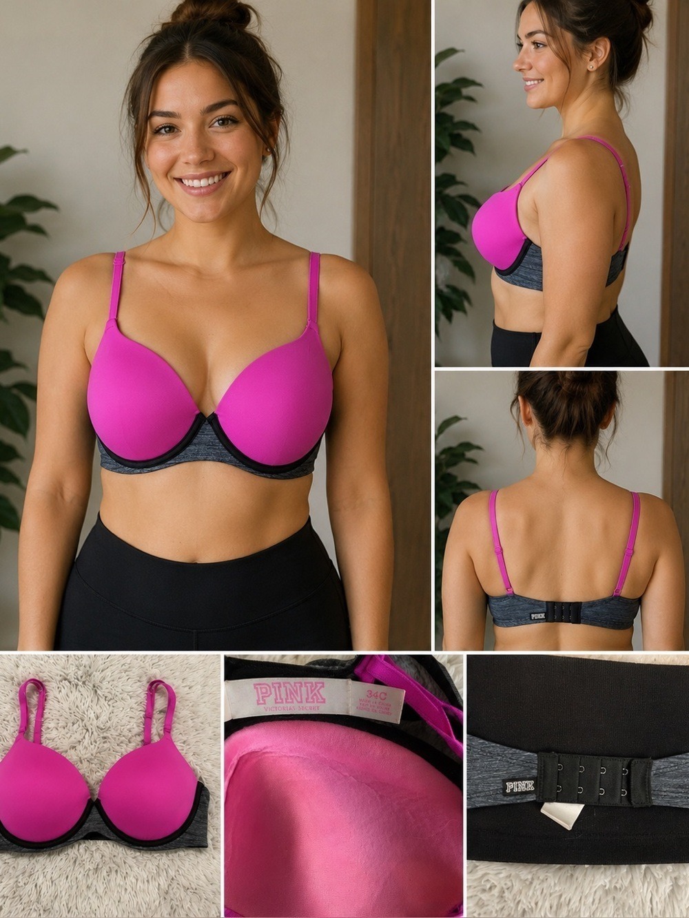 PINK Victoria’s Secret Wear Everywhere Lightly Lined Bra 34C Pink Gray Black